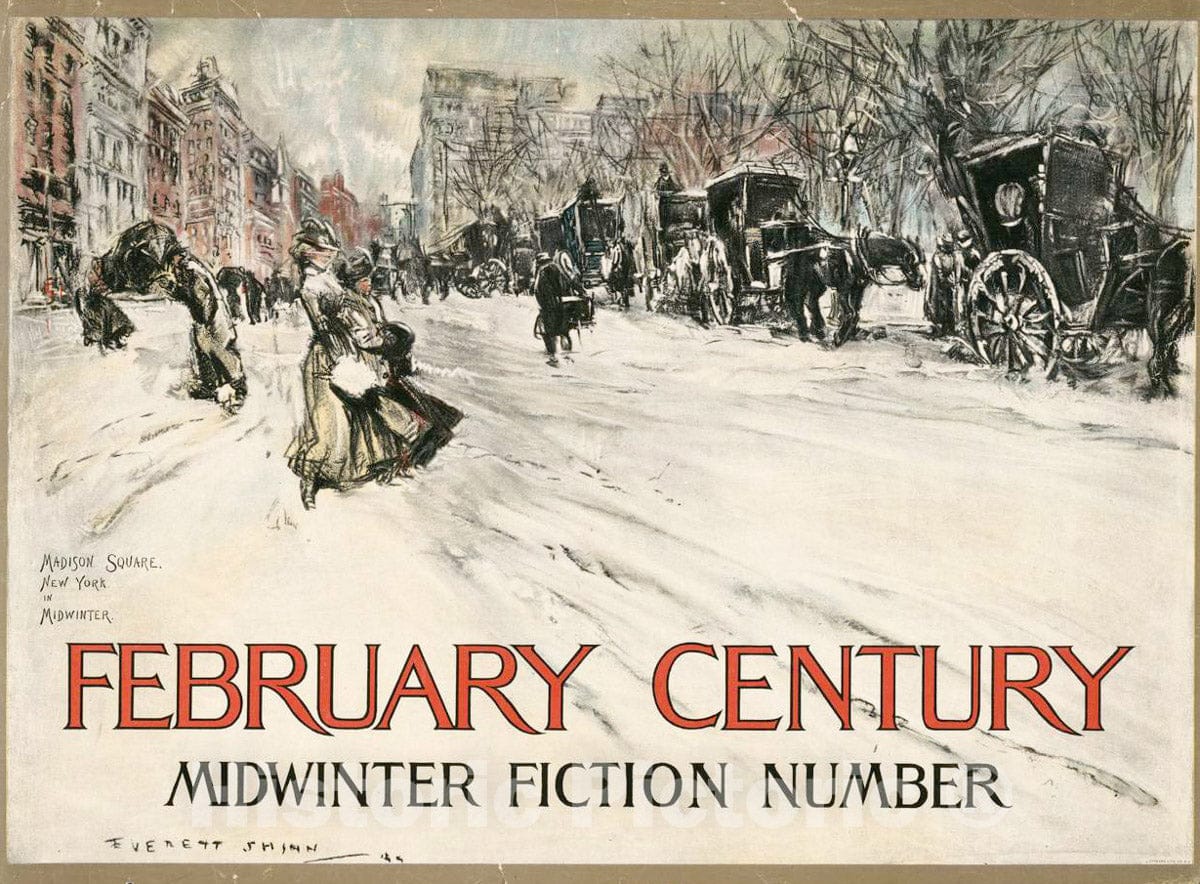 Vintage Poster -  Madison Square, New York in Midwinter. February Century, Historic Wall Art