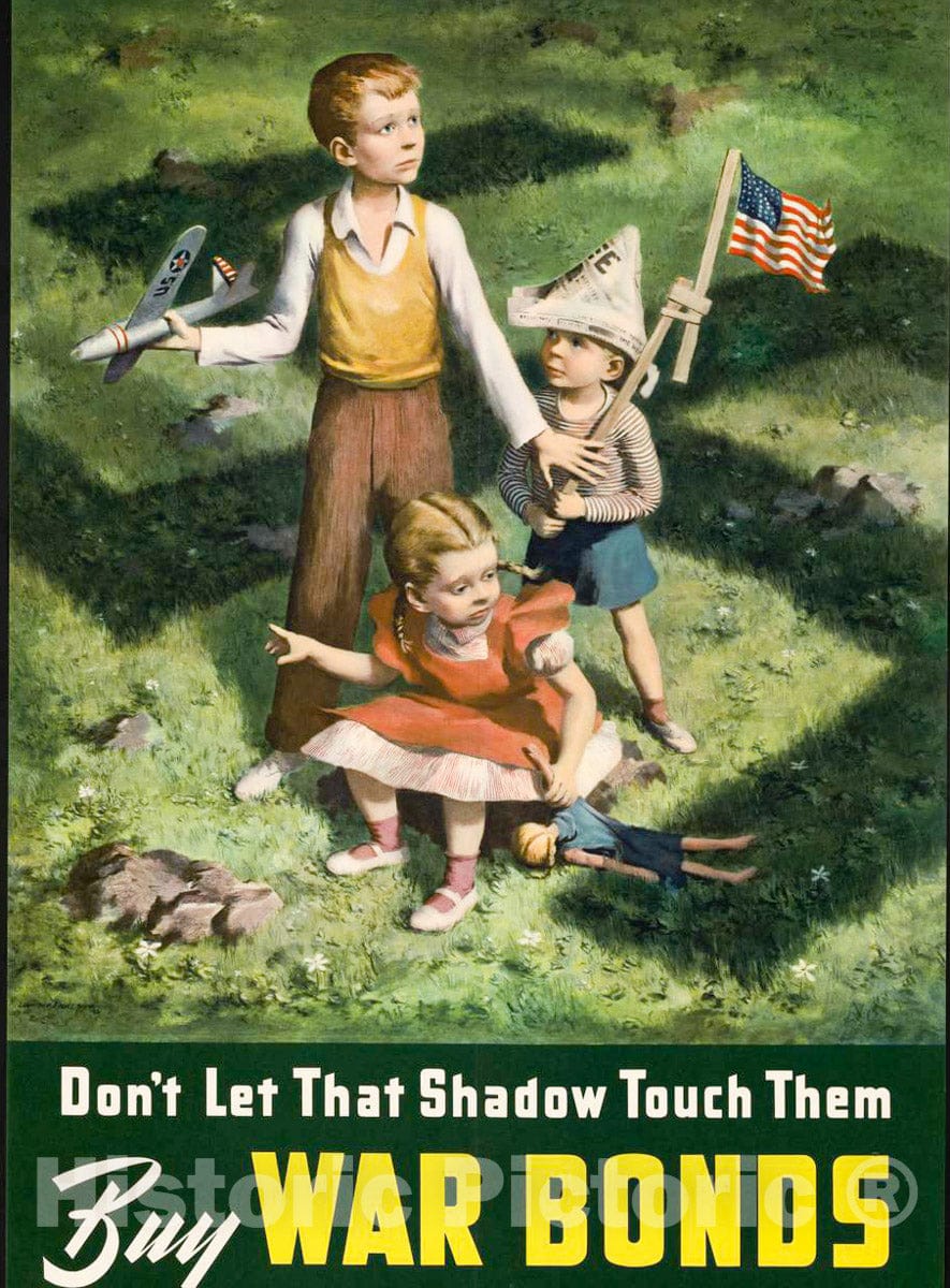 Vintage Poster -  Don't let That Shadow Touch Them, Buy war Bonds, Historic Wall Art