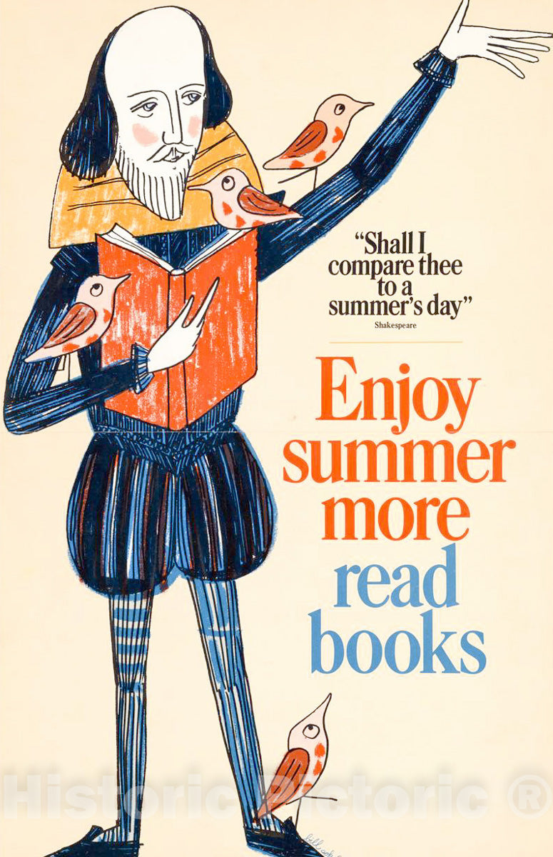 Vintage Poster -  Enjoy Summer More, Read Books, Historic Wall Art