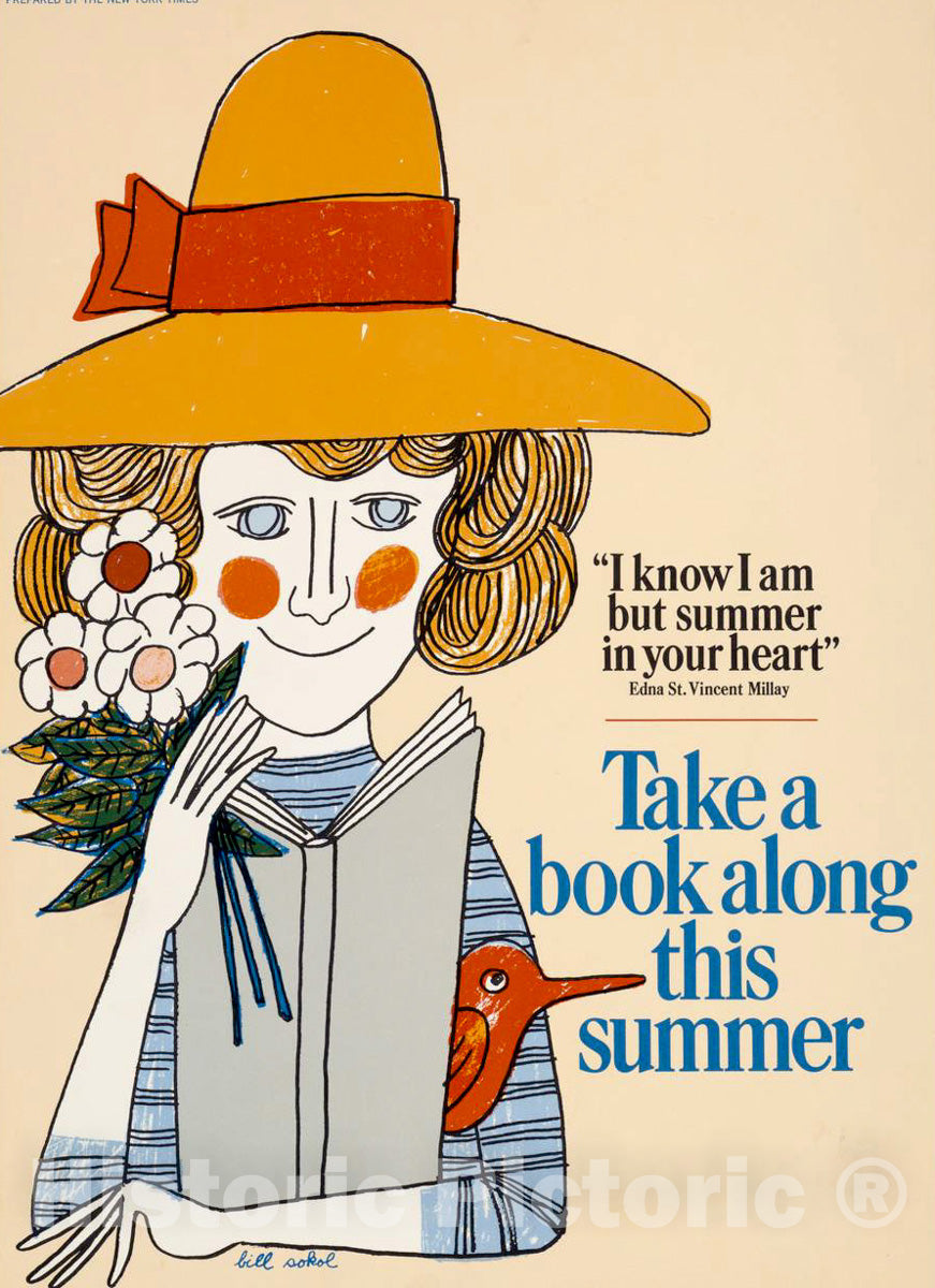 Vintage Poster -  Take a Book Along This Summer, Historic Wall Art