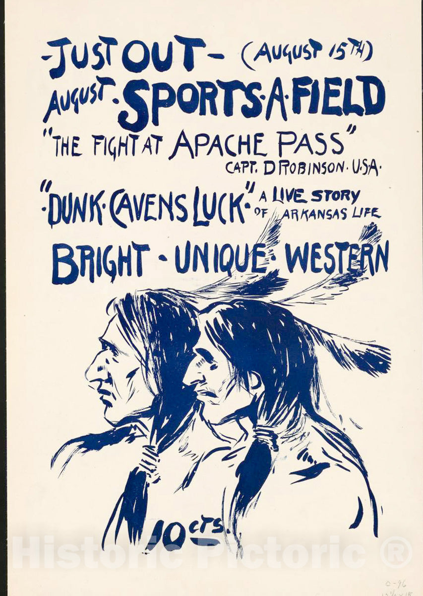 Vintage Poster -  Just Out -  (August 15th) August. SportsÂ·AÂ·Field,The Fight at Apache Pass., Historic Wall Art