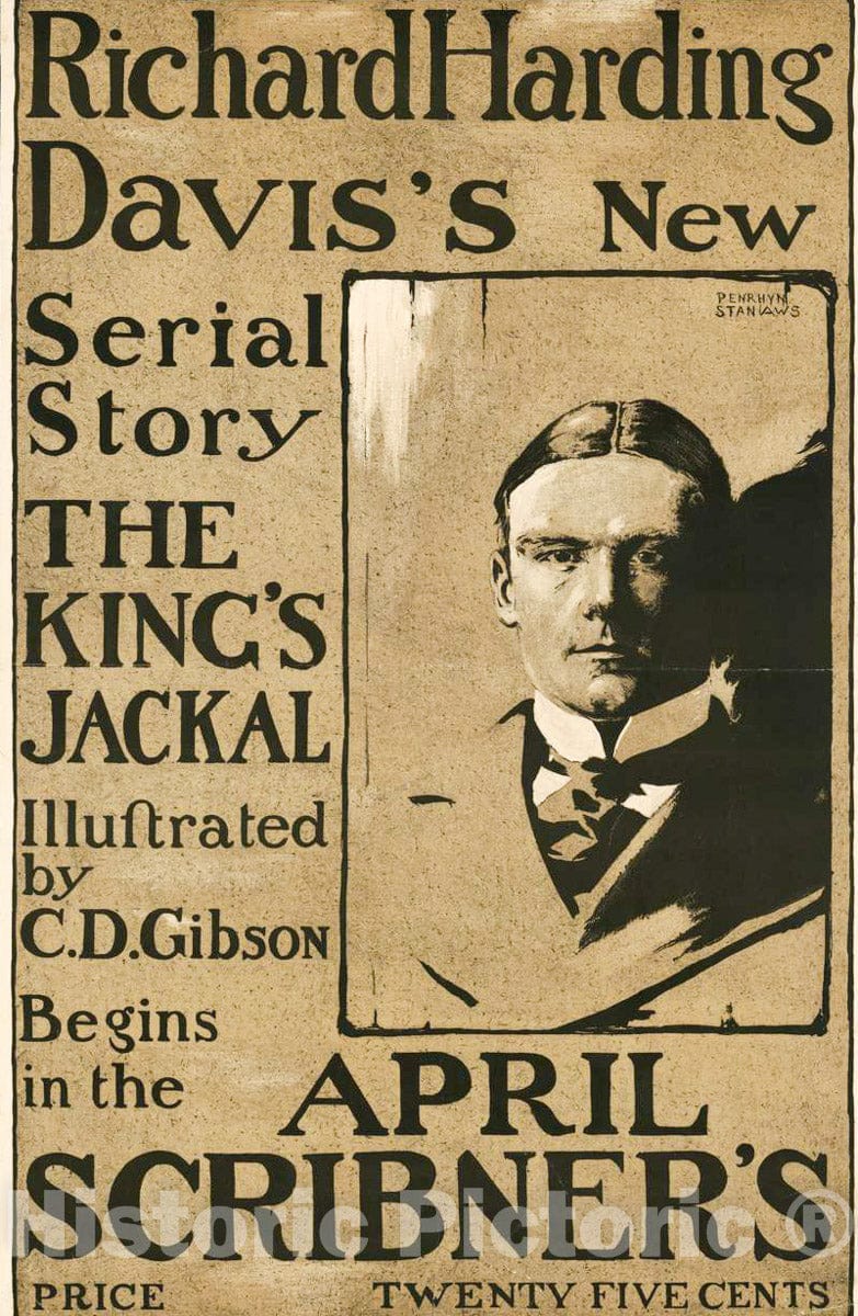 Vintage Poster -  Richard Harding Davis's New Serial Story April Scribner's, Historic Wall Art