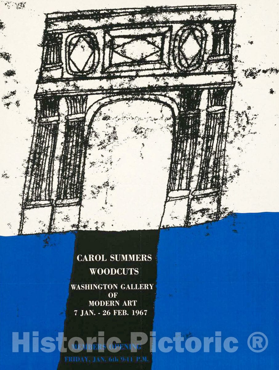 Vintage Poster -  Carol Summers woodcuts, Washington Gallery of Modern Art, 7 Jan. -  26 Feb. 1967, Historic Wall Art