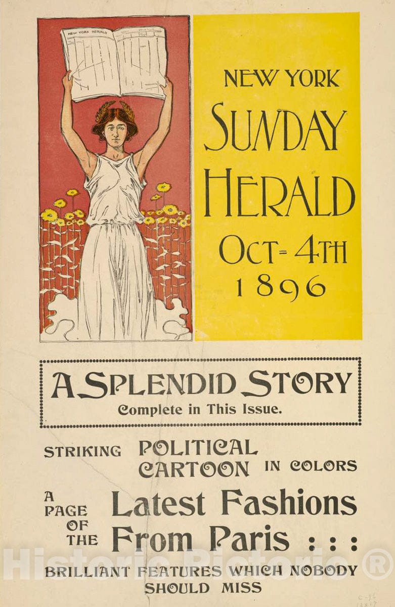 Vintage Poster -  New York Sunday Herald Oct -  4th 1896., Historic Wall Art