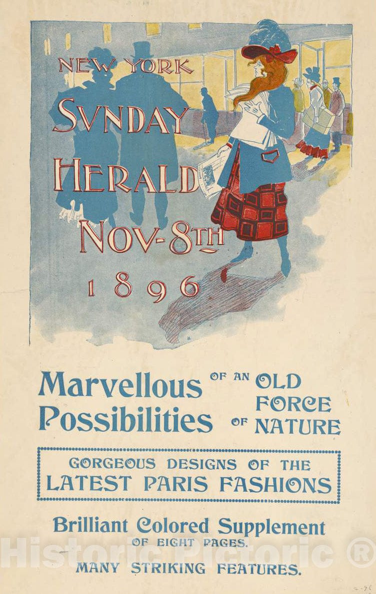 Vintage Poster -  New York Sunday Herald Nov -  8th 1896., Historic Wall Art