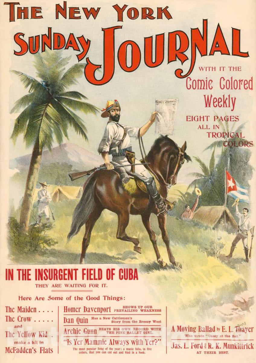 Vintage Poster -  The New York Sunday Journal with it The Comic Colored Weekly, Eight Pages All in Tropical Colors., Historic Wall Art