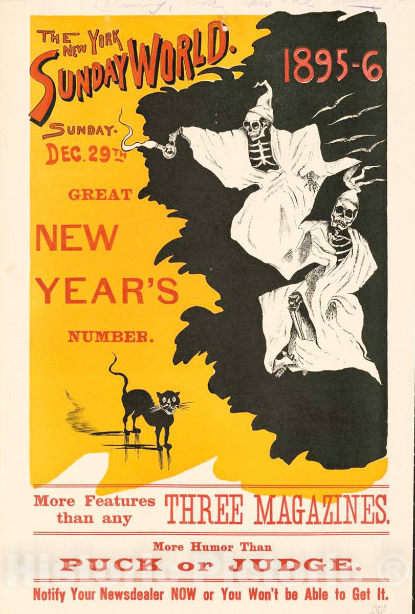 Vintage Poster -  The New York Sunday World Sunday Dec. 29th Great New Year's Number, 1895 - 6., Historic Wall Art