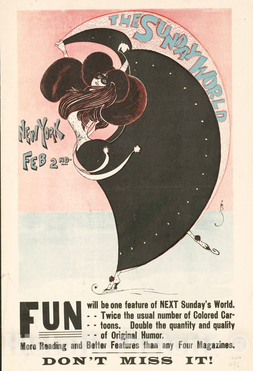 Vintage Poster -  The New York Sunday World, Feb. 2nd., Historic Wall Art