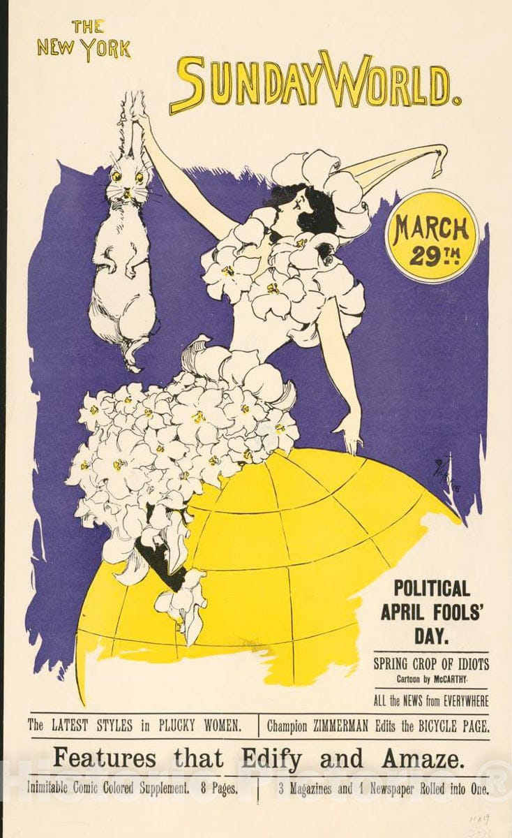 Vintage Poster -  The New York Sunday World March 29th., Historic Wall Art