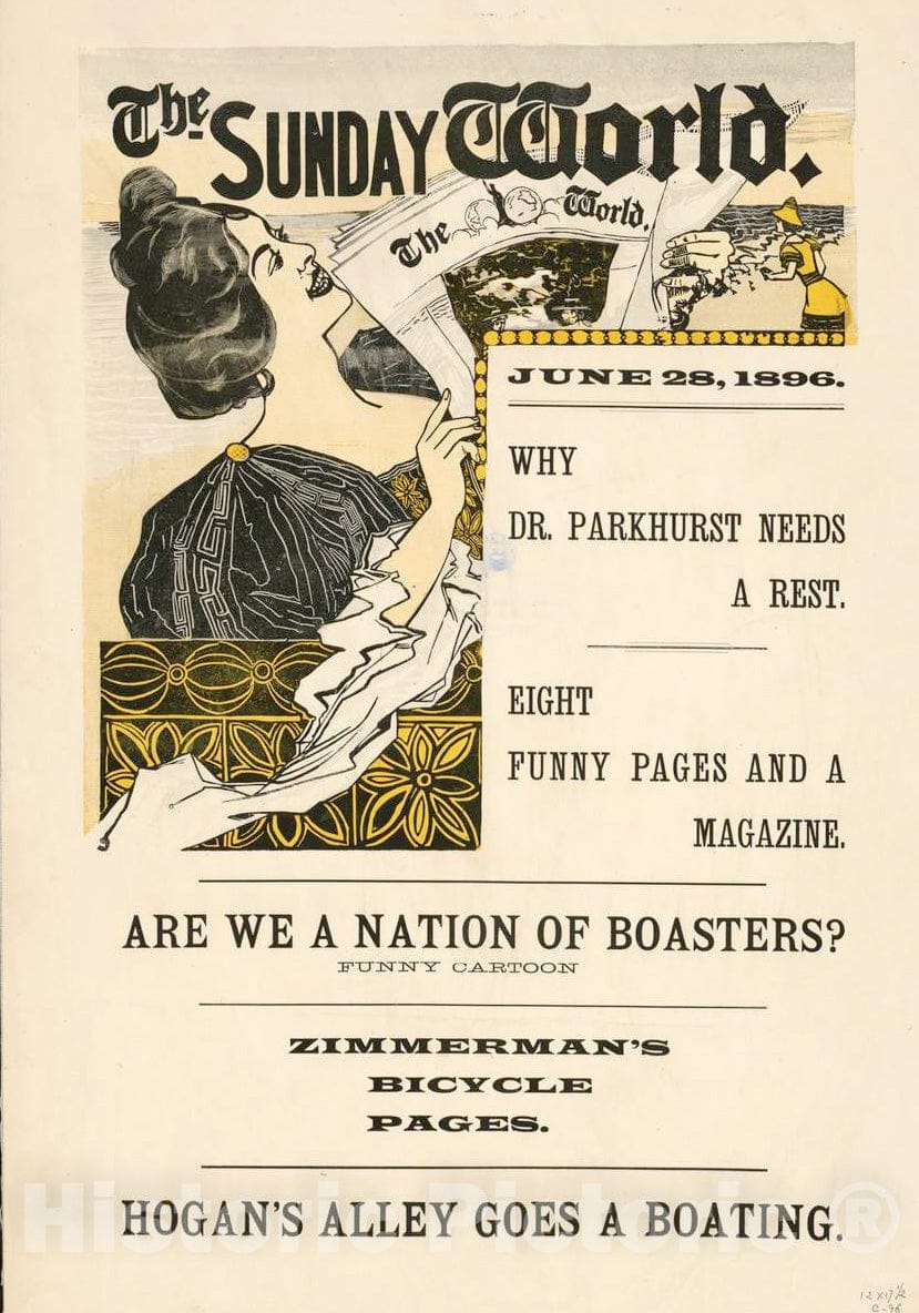 Vintage Poster -  The Sunday World June 28, 1896., Historic Wall Art