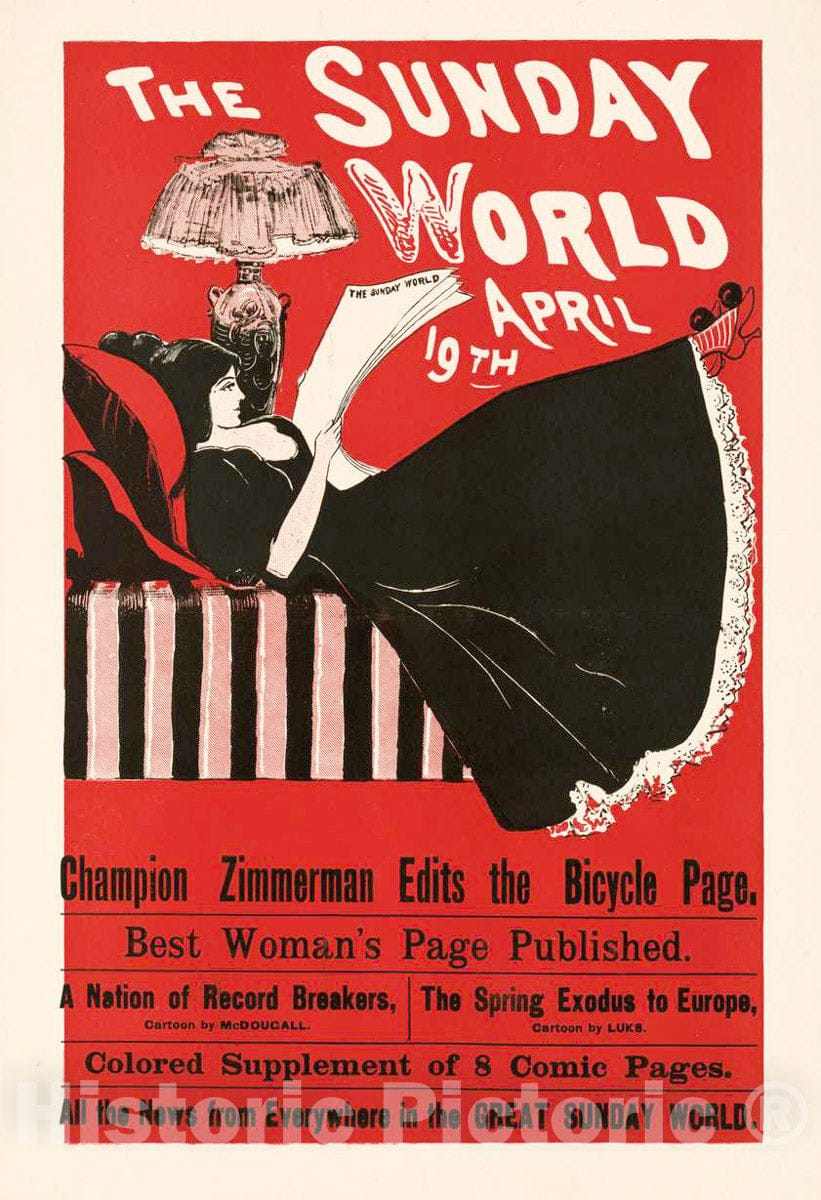 Vintage Poster -  The New York Sunday World April 19th., Historic Wall Art