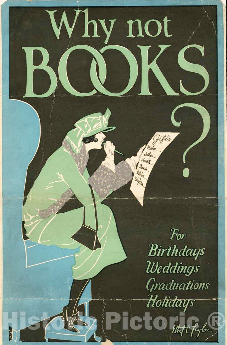 Vintage Poster -  Why not Books? for Birthdays, Weddings, Graduations, Holidays., Historic Wall Art