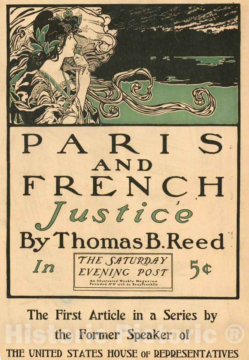 Vintage Poster -  Paris and French Justice by Thomas B. Reed in The Saturday Evening Post, Historic Wall Art