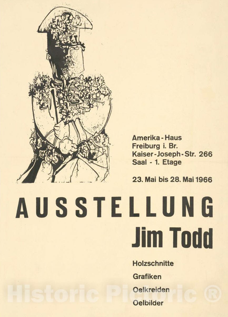 Vintage Poster -  Ausstellung Jim Todd Holzschnitte grafiken Delkreiden oelbilder., Historic Wall Art