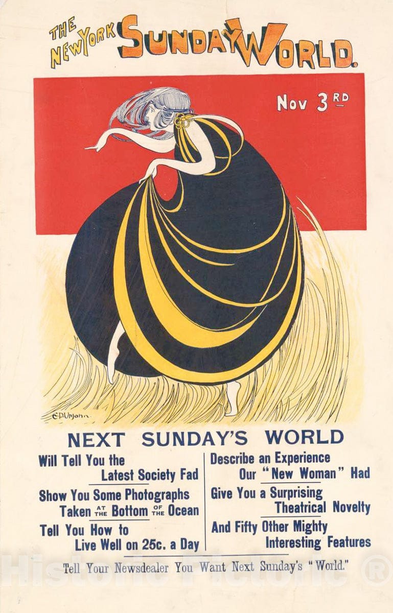 Vintage Poster -  The New York Sunday World, Nov. 3rd, Historic Wall Art