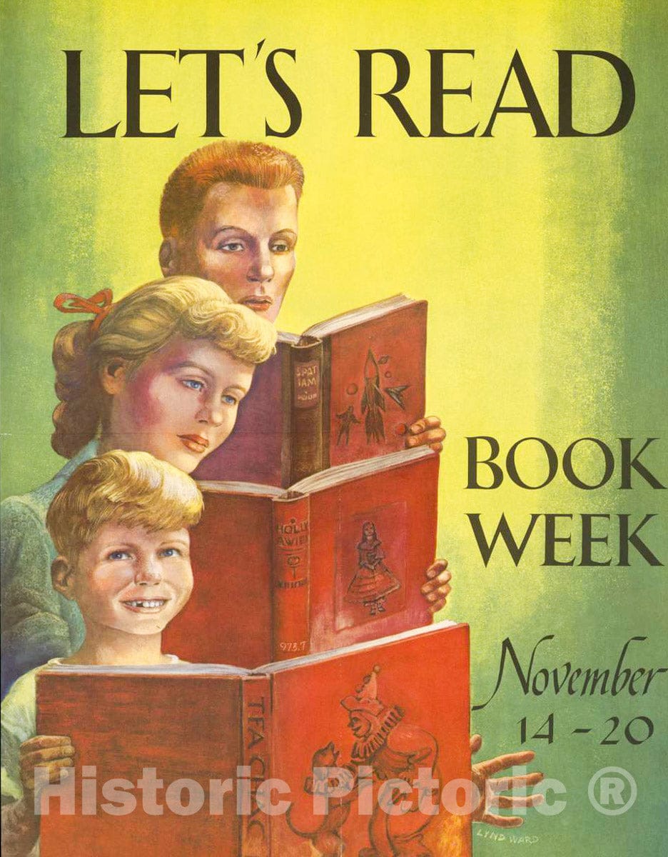 Vintage Poster -  Let's Read, Book Week, Nov. 14 - 20, Historic Wall Art