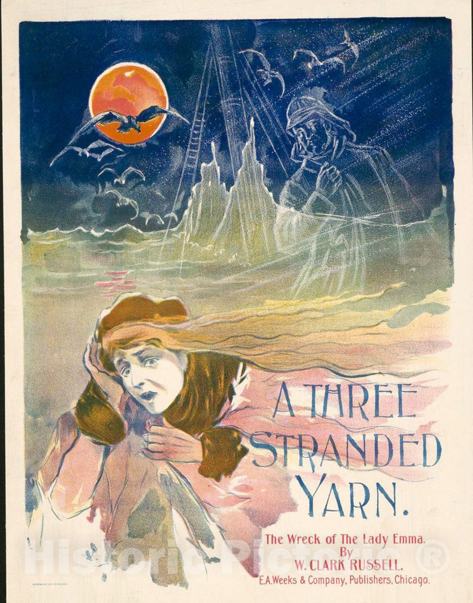 Vintage Poster -  A Three Stranded Yarn : The Wreck of The Lady Emma by W. Clark Russell, Historic Wall Art