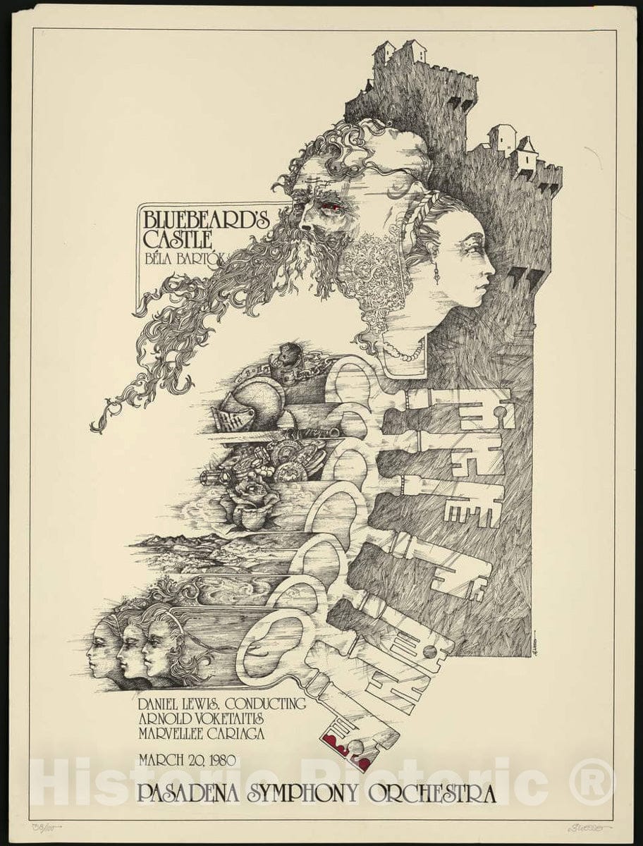 Vintage Poster -  Bluebeard's Castle [by] BÃ©la BartÃ³k, March 20, 1980, Pasadena Symphony Orchestra, Historic Wall Art