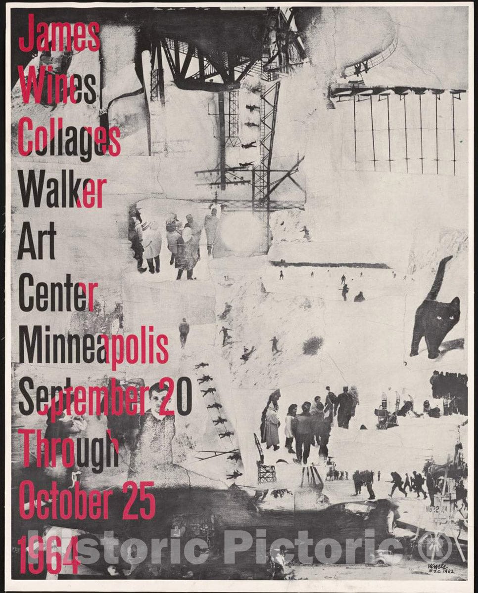 Vintage Poster -  James Wines collages, Walker Art Center, Minneapolis, September 20 Through October 25, 1964, Historic Wall Art