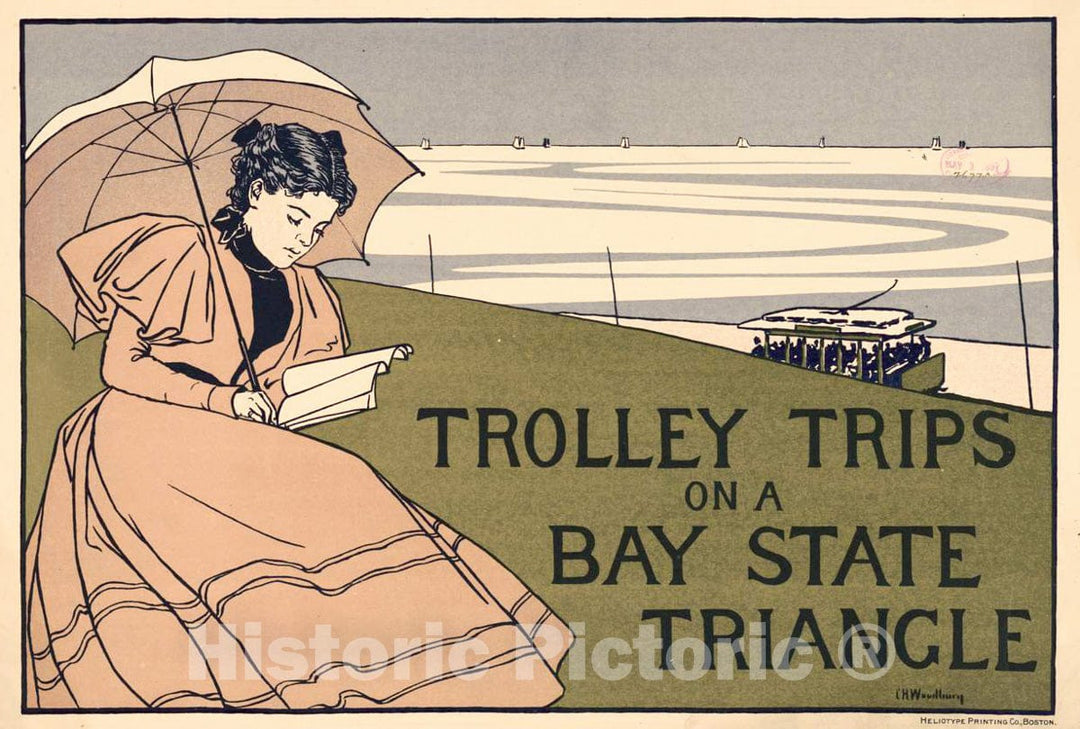 Vintage Poster - Trolley Trips on a Bay State Triangle, Historic Wall Art