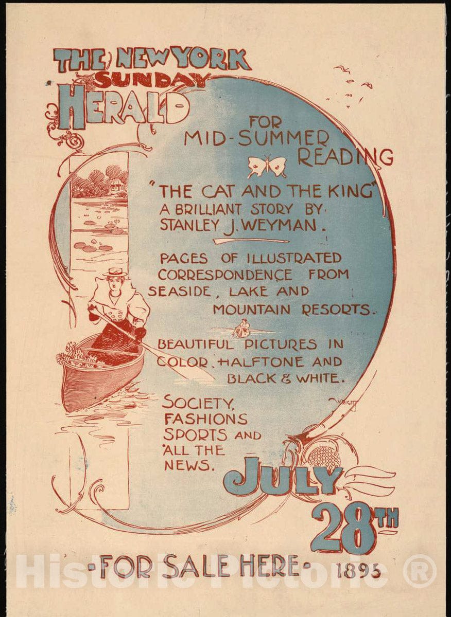 Vintage Poster -  The New York Sunday Herald, July 28th 1895, Historic Wall Art