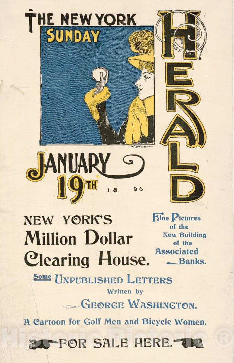 Vintage Poster - The New York Sunday Herald, January 19th 1896, Historic Wall Art