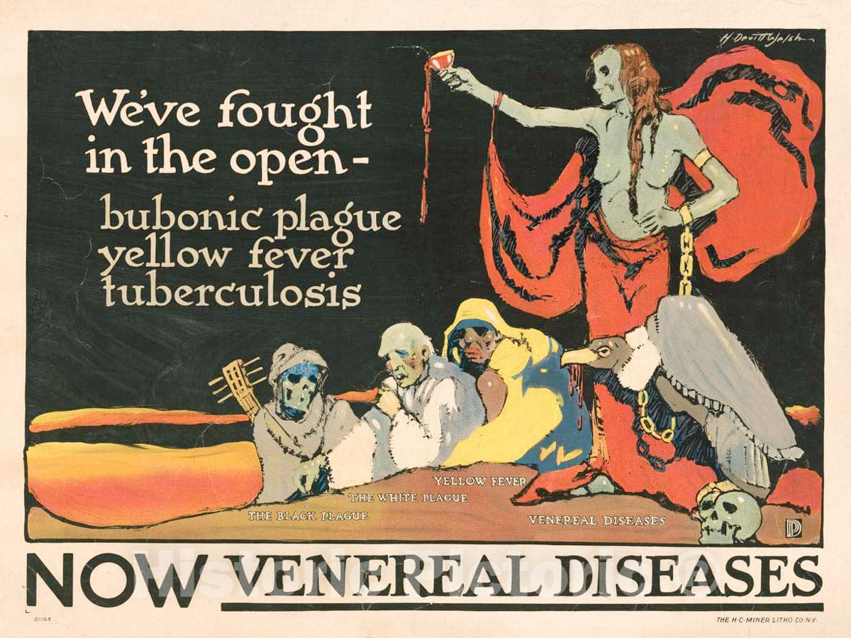 Vintage Poster -  We've Fought in The Open -  bubonic Plague, Yellow Fever, Tuberculosis - Now Venereal Diseases -  H. Dewitt Welsh., Historic Wall Art