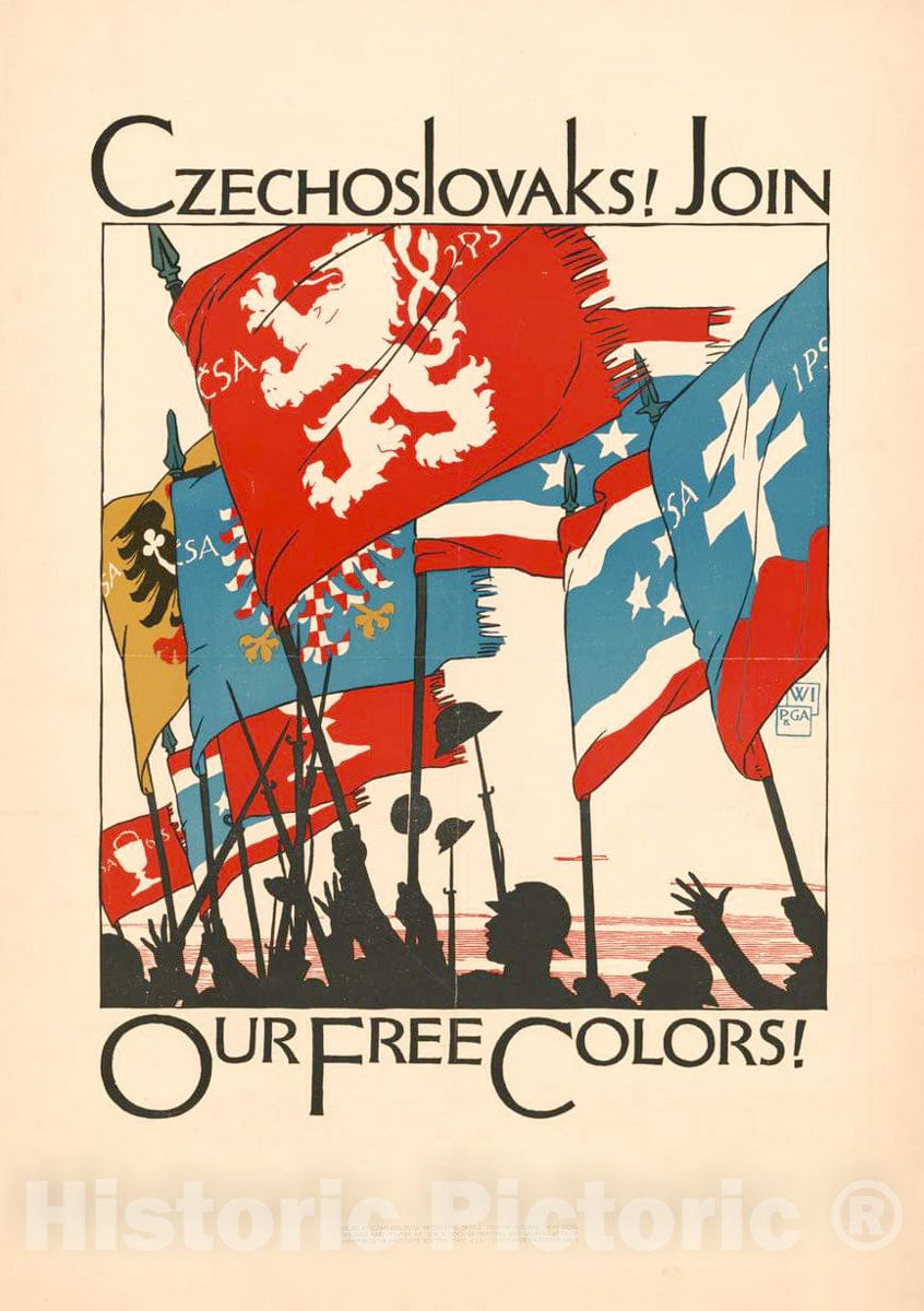 Vintage Poster -  Czechoslovaks! Join Our Free Colors!, Historic Wall Art