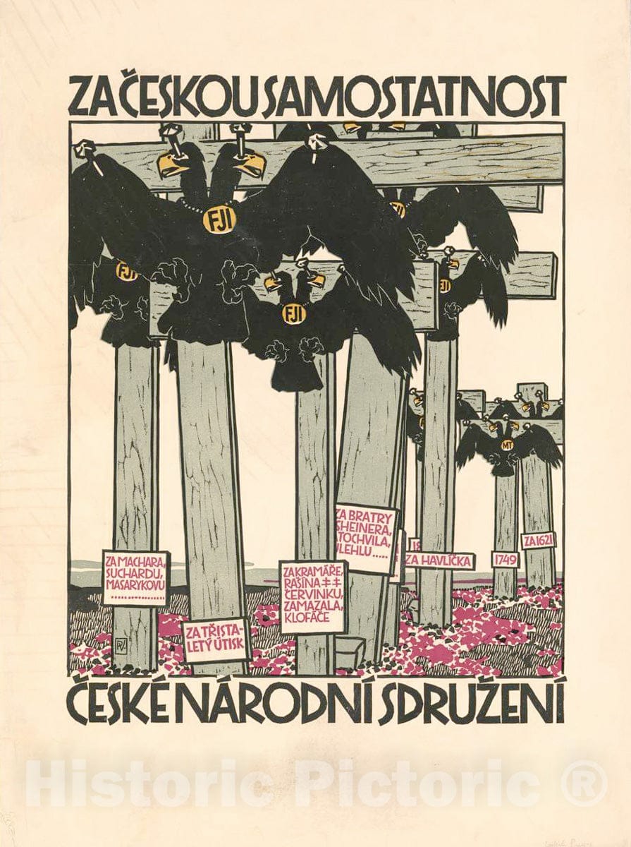 Vintage Poster -  Za ceskou samostatnost, Ceske narodni sdruzeni -  PV., Historic Wall Art