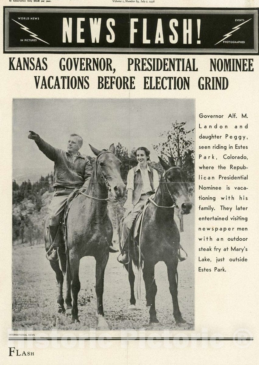 Vintage Poster -  Kansas Governor, Presidential Nominee Vacations Before Election Grind, Historic Wall Art