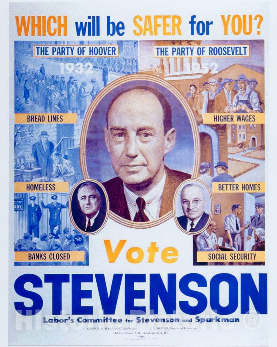 Vintage Poster -  Which Will be Safer for You? Vote Stevenson, Historic Wall Art