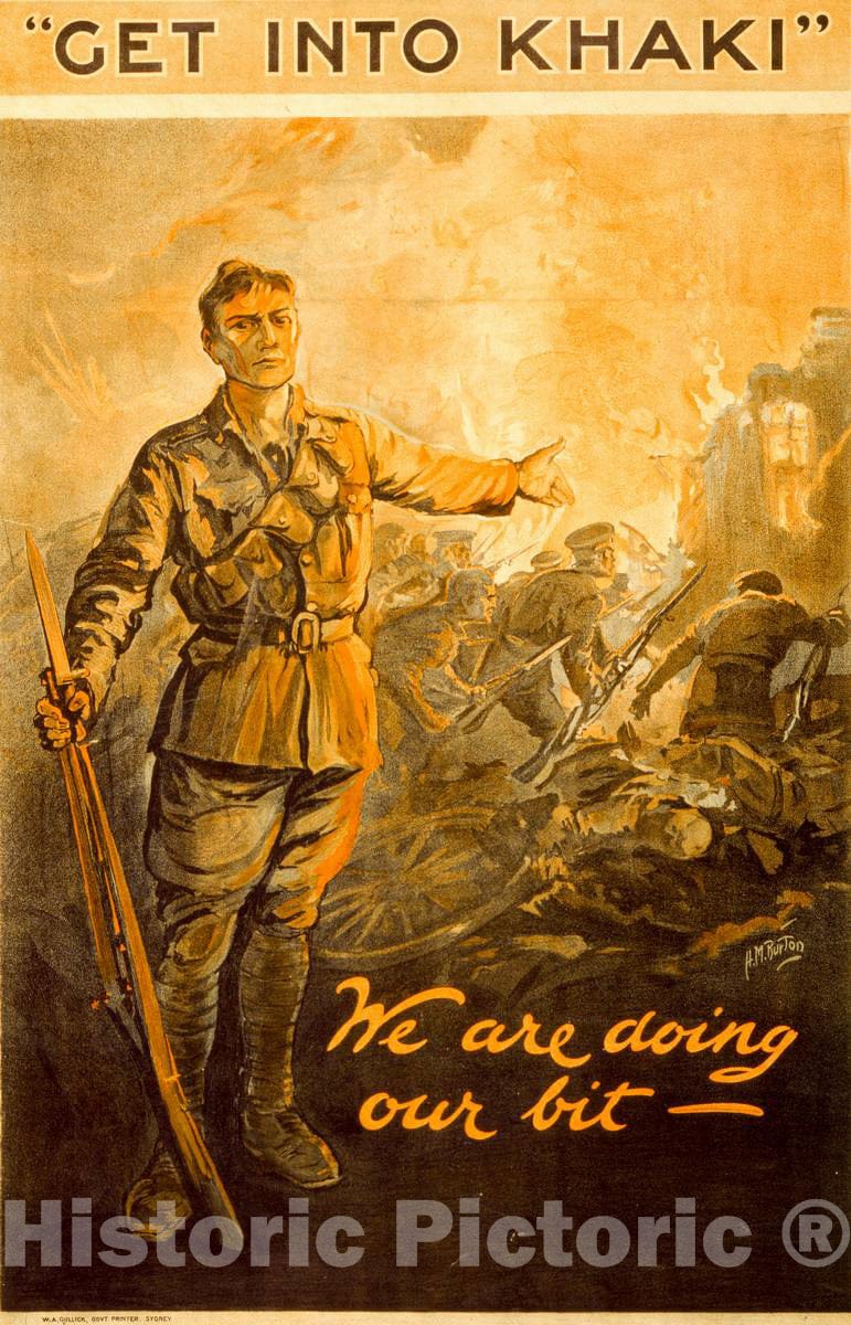 Vintage Poster - Get into Khaki; we are Doing Our bit -  H.M. Burton., Historic Wall Art