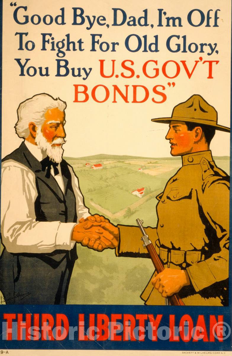 Vintage Poster - Good Bye, Dad, I'm Off to Fight for Old Glory, You Buy U.S. Gov't Bonds Third Liberty Loan  -  Lawrence Harris [sic] ; Sackett & Wilhelms Corp. N.Y., Historic Wall Art