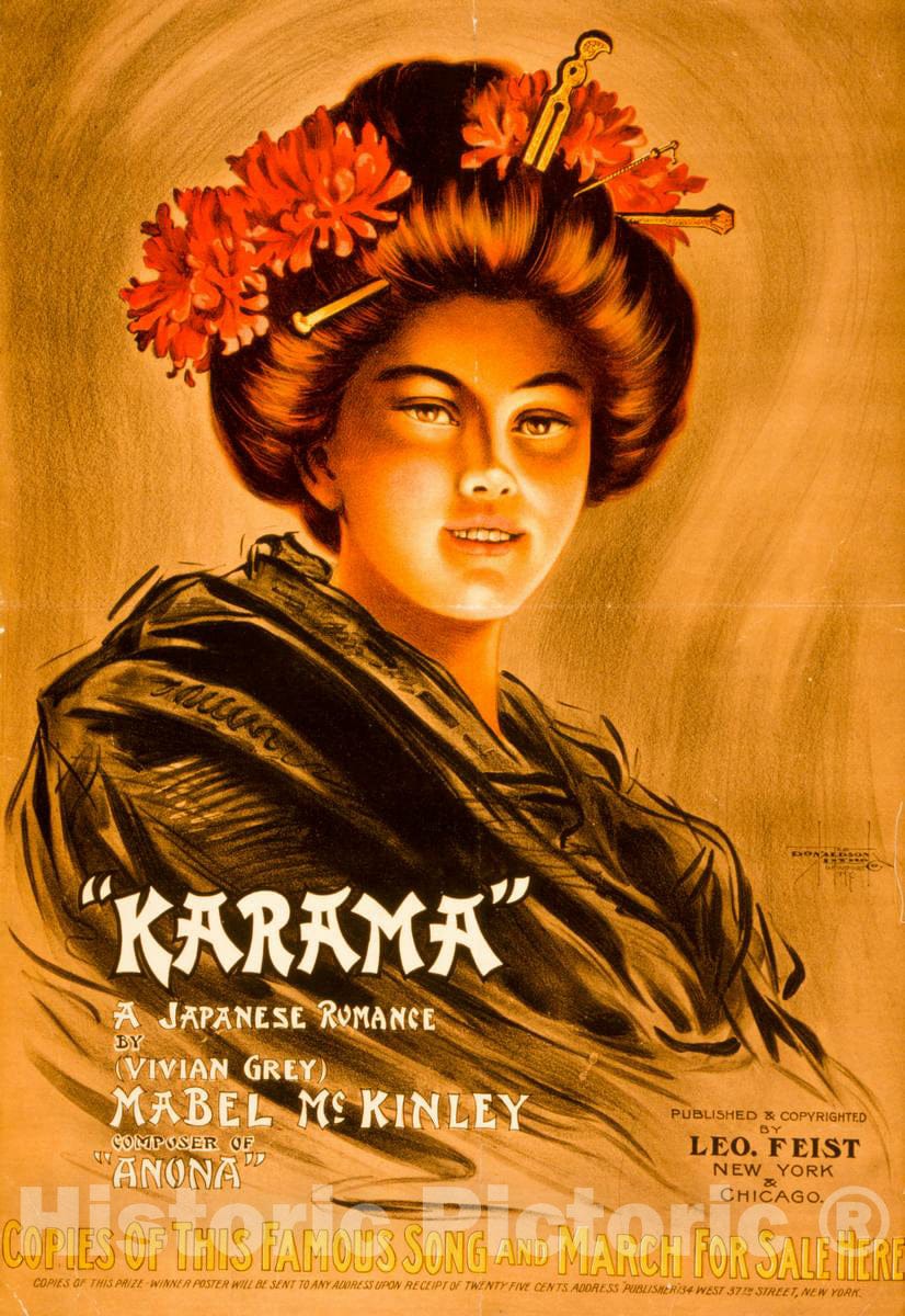 Vintage Poster - Karama a Japanese Romance by (Vivian Grey), Mabel McKinley Composer of Anona  -  The Donalson Litho. Co, Newport, KY., Historic Wall Art