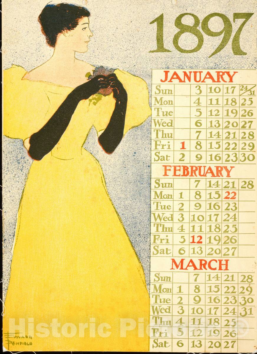 Vintage Poster - [1897 January, February, March] - Edward Penfield., Historic Wall Art