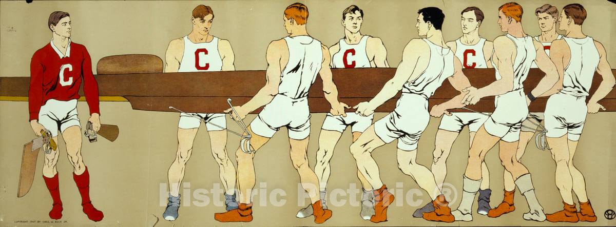 Vintage Poster -  [Cornell Crew Team Holding a Boat; on Left is Team Coxswain], Historic Wall Art