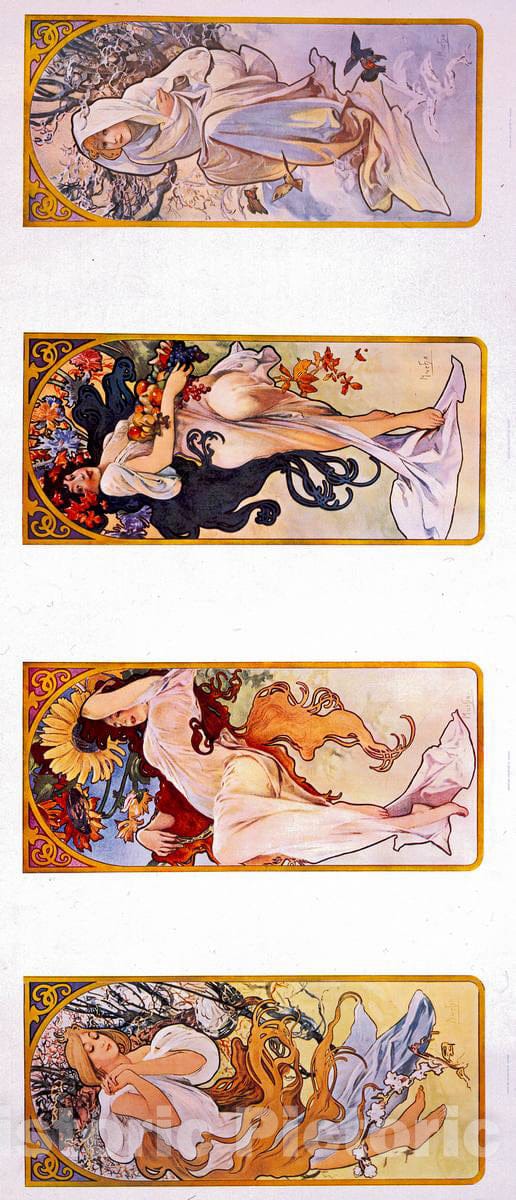 Vintage Poster -  [Four Panels Each Depicting one of The Four Seasons Personified by a Woman] -  Mucha., Historic Wall Art