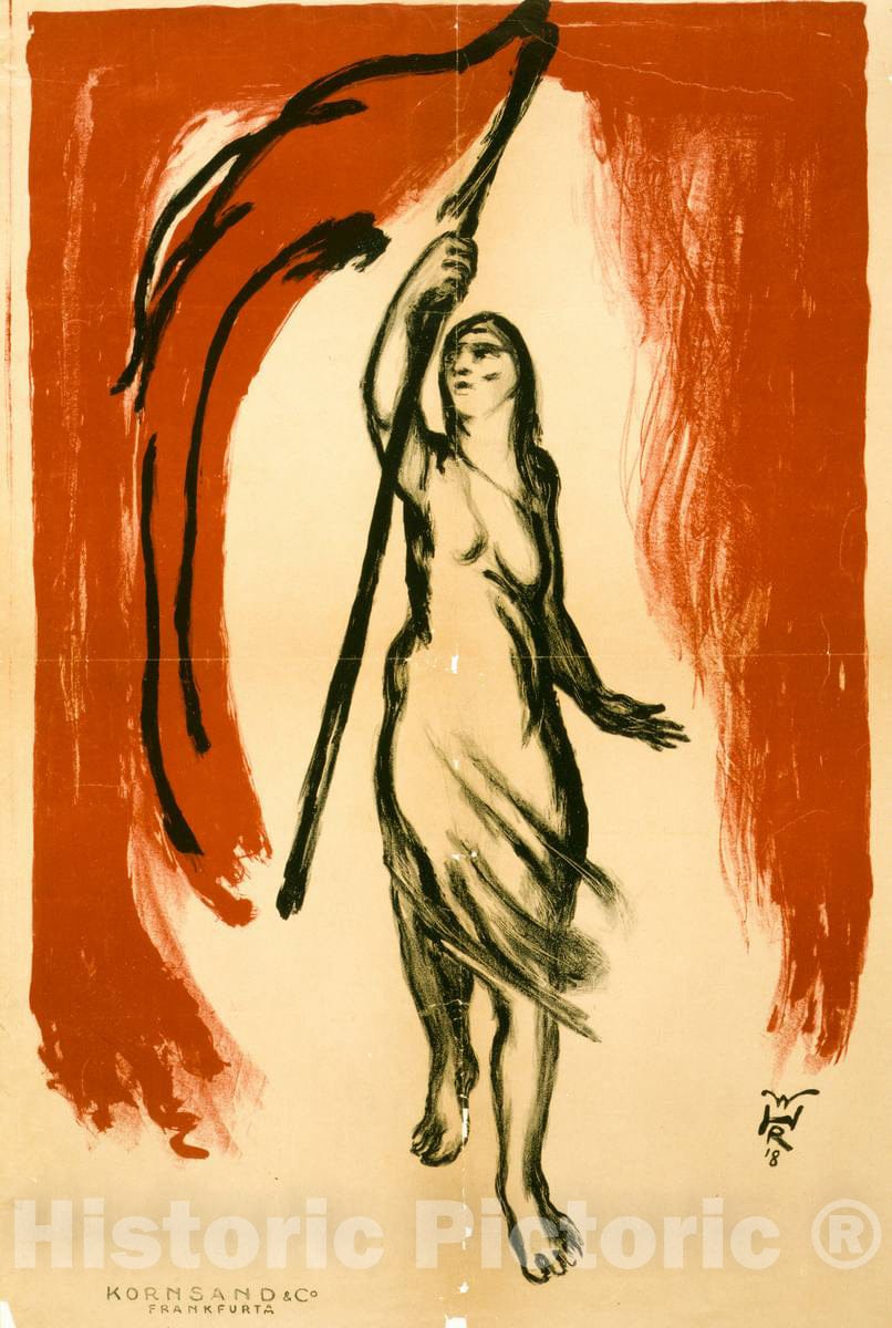 Vintage Poster -  [Woman Carrying a red Flag] -  W.R.H., Historic Wall Art