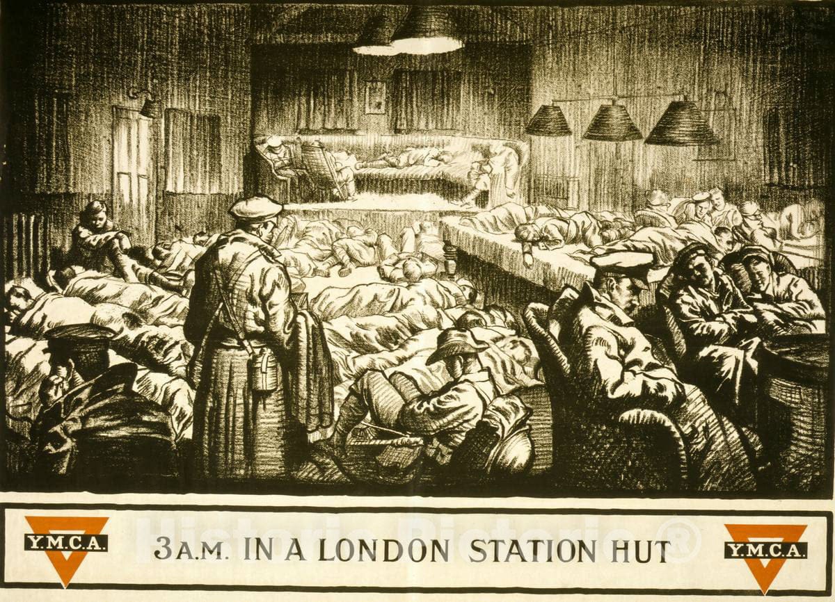 Vintage Poster -  3 A.M. in a London Station hut, Historic Wall Art