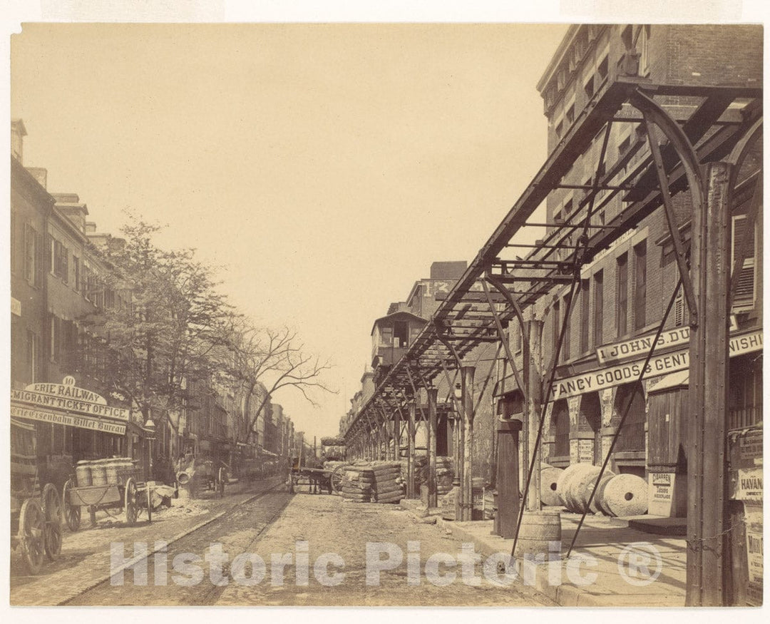 Photo Print : Greenwich Street, New York City, with Office of Erie Railway : Vintage Wall Art