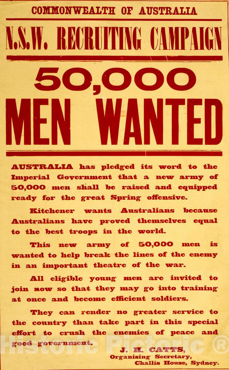 Vintage Poster -  50,000 Men Wanted, Historic Wall Art