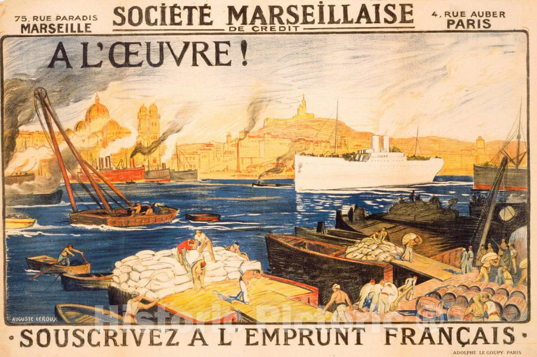 Vintage Poster -  A l'oeuvre! SociÃ©tÃ© Marseillaise de CrÃ©dit. Souscrivez a l'Emprunt FranÃ§ais, Historic Wall Art