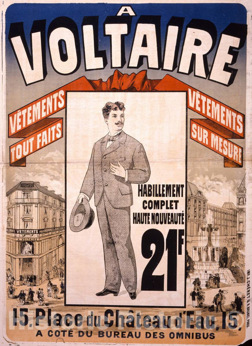 Vintage Poster -  A Voltaire: vÃªtements Tout fait, vÃªtements sur mesure  -  J. ChÃ©ret., Historic Wall Art