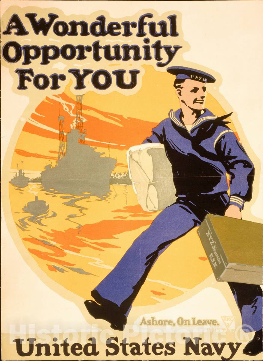 Vintage Poster - A Wonderful Opportunity for You - United States Navy - Ruttan., Historic Wall Art