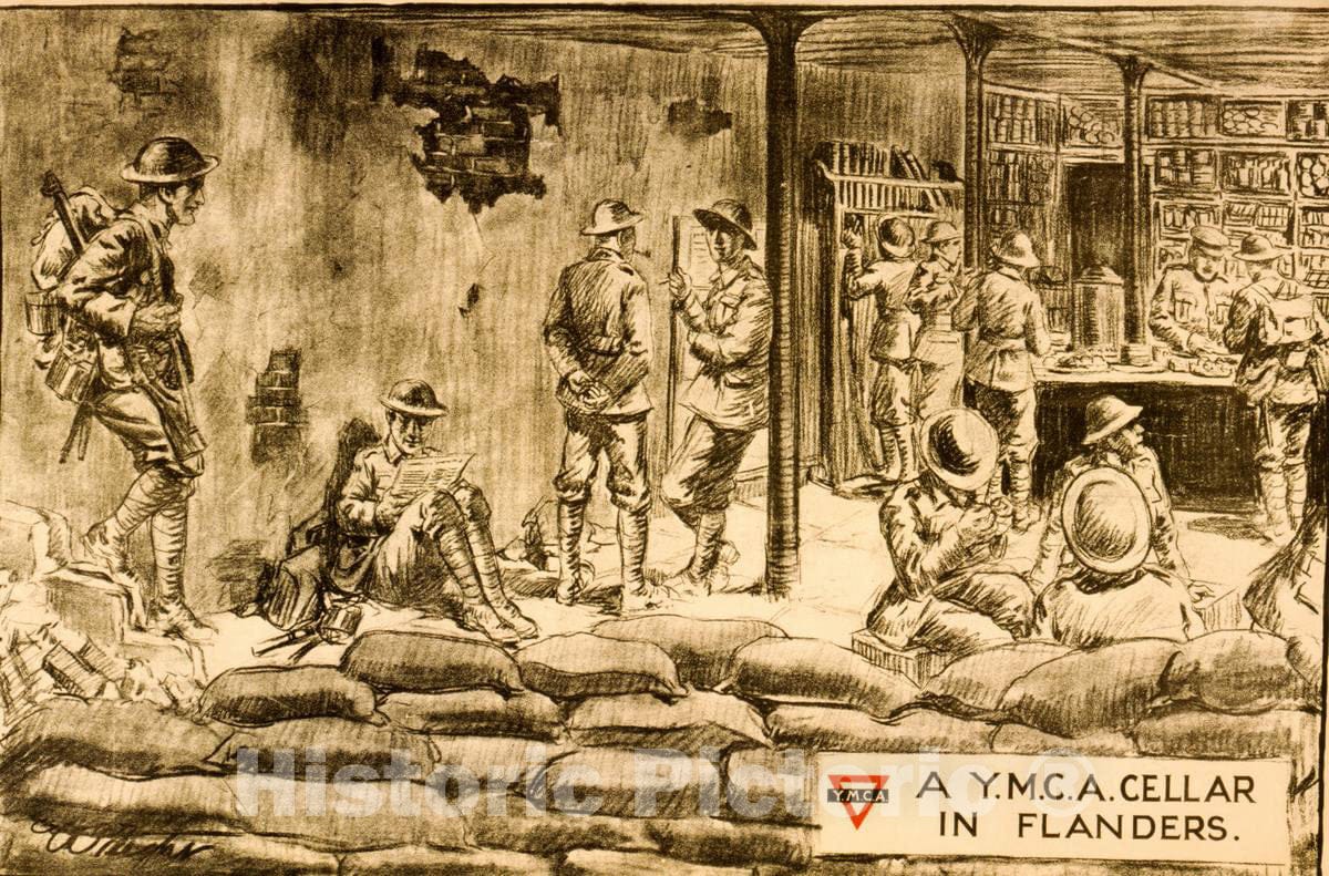 Vintage Poster -  A Y.M.C.A. Cellar in Flanders -  Wright., Historic Wall Art