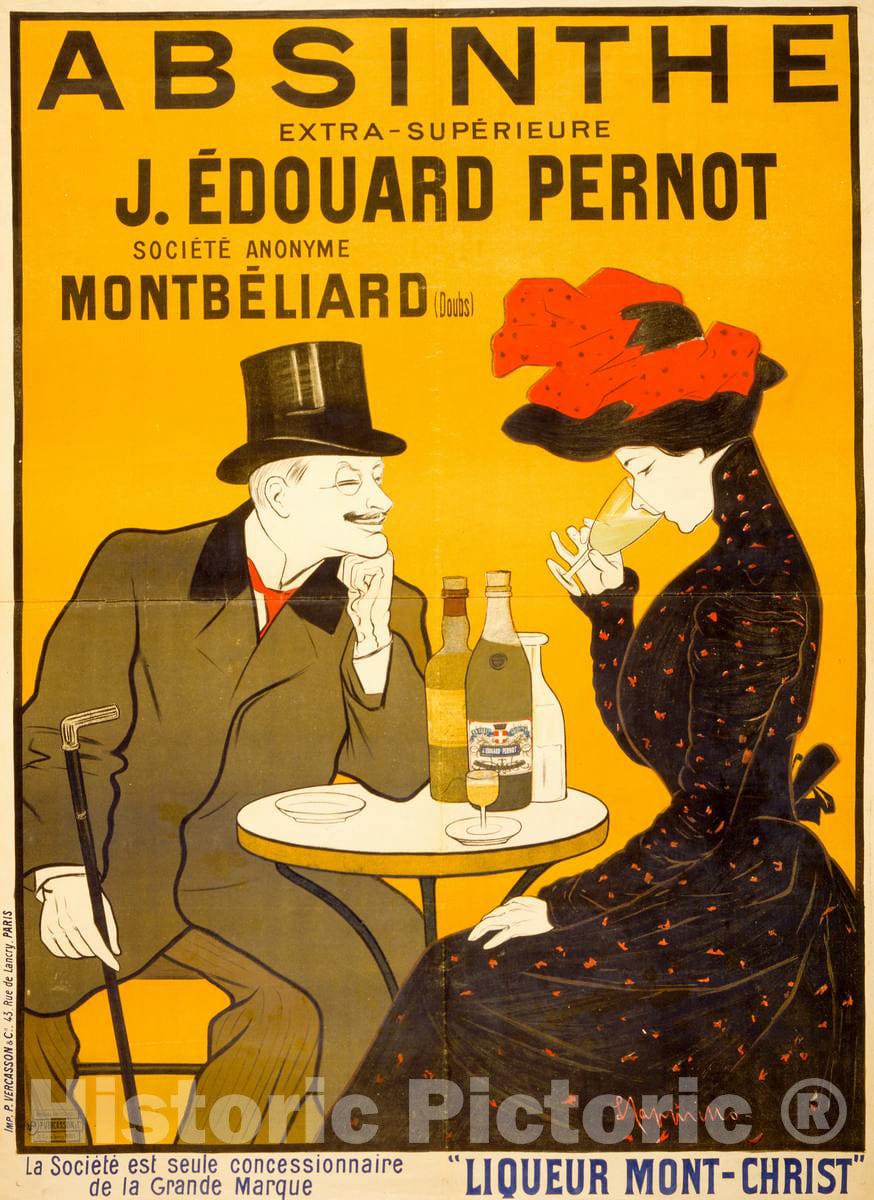 Vintage Poster -  Absinthe Extra - supÃ©rieure J. Ã‰douard Pernot. SociÃ©tÃ© Anonyme MontbÃ©liard (Doubs) Liqueur Mont - Christ  -  L. Cappiello., Historic Wall Art