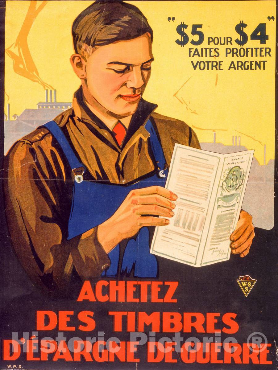 Vintage Poster -  Achetez des timbres d'Ã©pargne de Guerre, Historic Wall Art