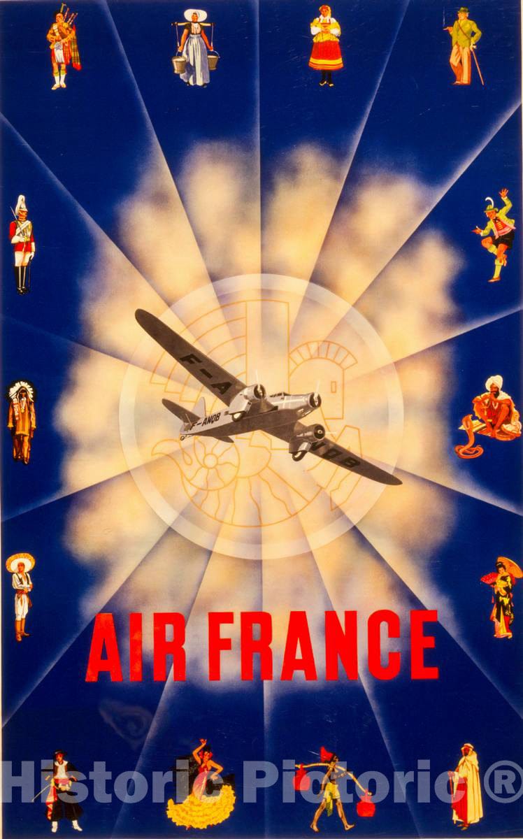 Vintage Poster -  Air France -  P. Chanove. Courbevoie., Historic Wall Art