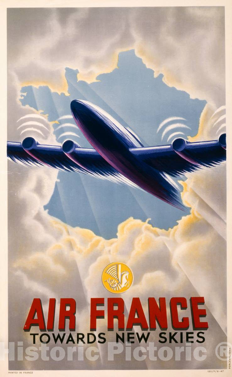 Vintage Poster -  Air France Towards New Skies, Historic Wall Art