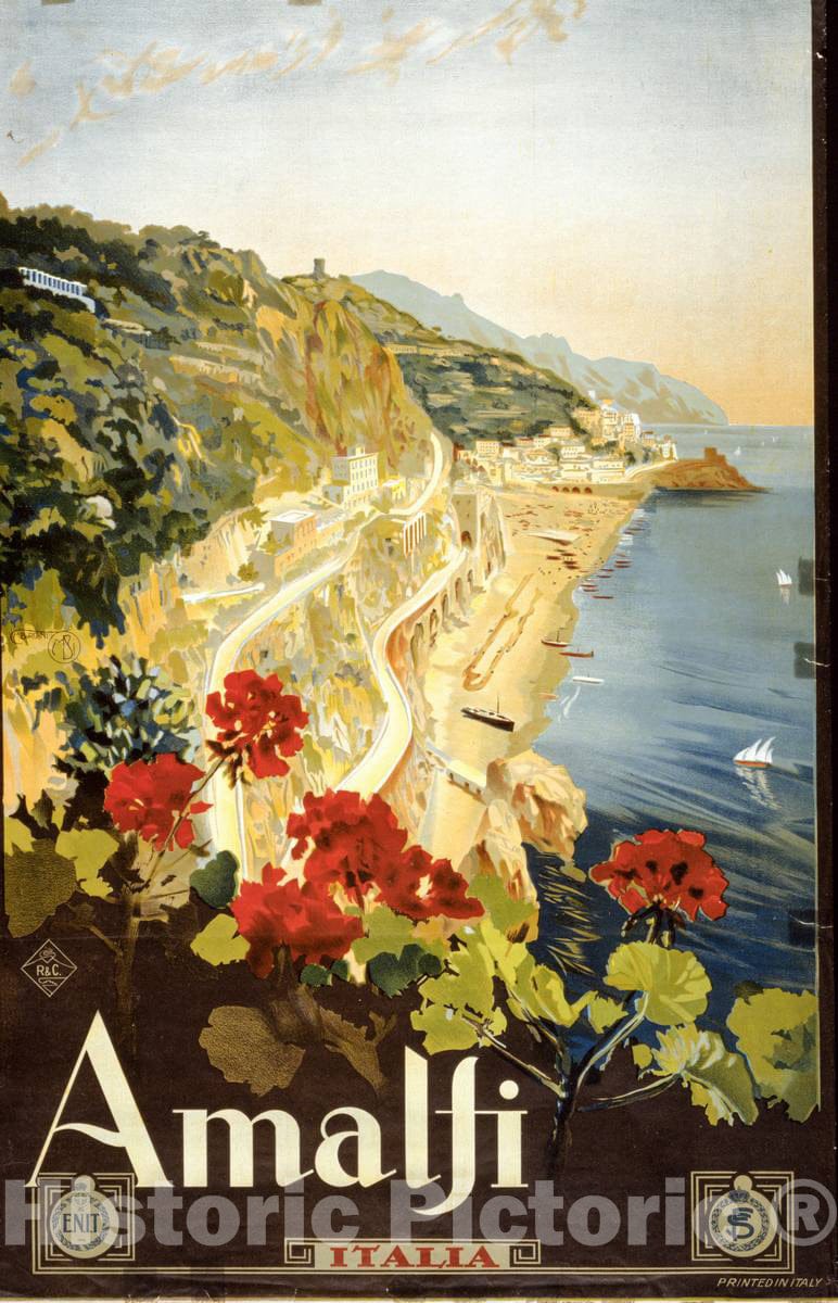 Vintage Poster -  Amalfi, Italia -  M. Borgoni., Historic Wall Art